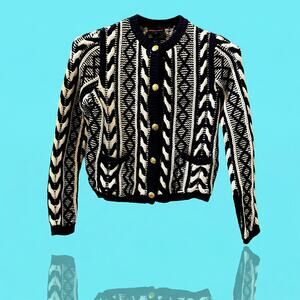 Martha Stewart Navy White Cable Knit Cardigan Sweater M